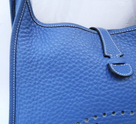 Hermes Vintage Evelyne PM Blue Clemence Leather