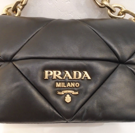 Prada Vintage Pattina Black Nappa Patchwork Shoulder Bag