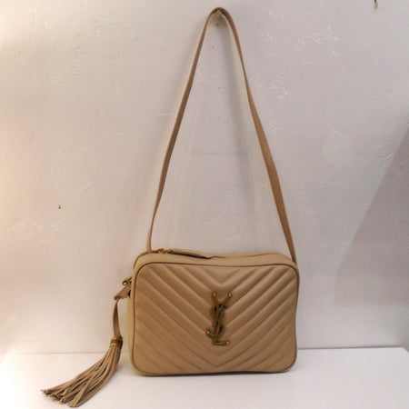 YSL Taupe Lou Medium Crossbody Chevron Camera Bag